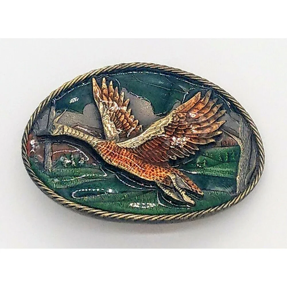 LKNW VTG Great American Buckle Co. Froz 'n Color Enamel Flying Duck #470 1980