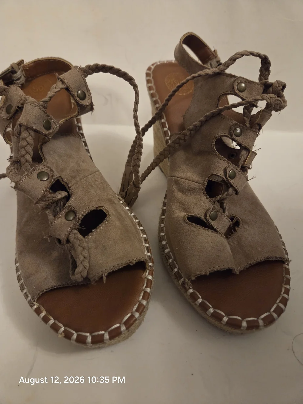 SO Taupe Suede Lace-Up Espadrille Wedges