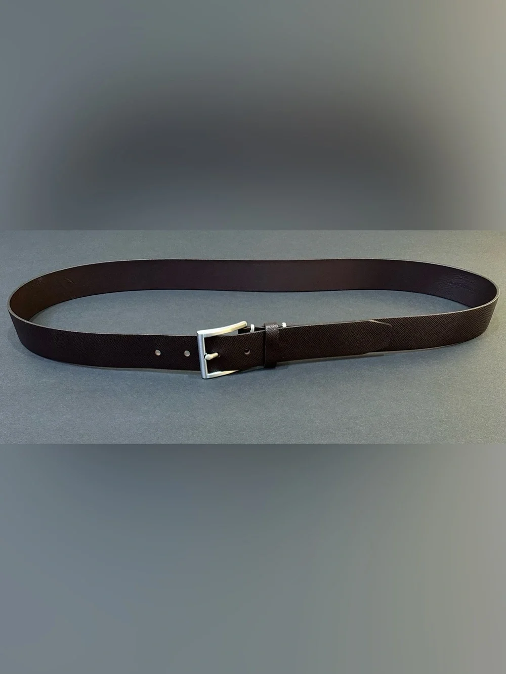 Banana Republic Brown Saffiano Leather Belt Silver Buckle Modern 40 USA