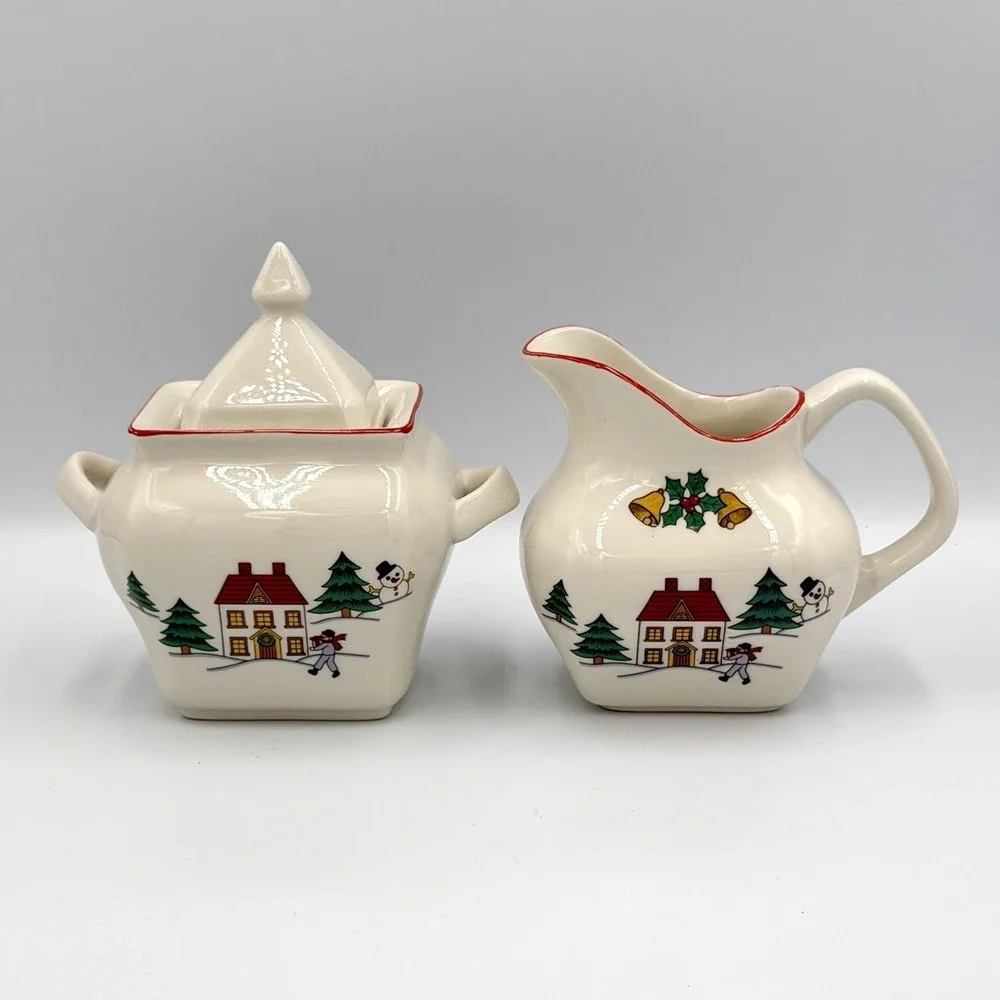 VTG 80s Jamestown China Joy of Christmas‎ Sugar Creamer Stoneware Set
