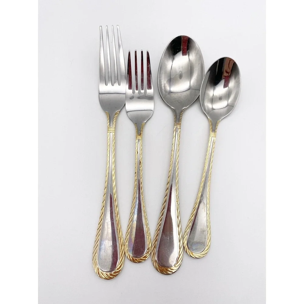 Cambridge CARLYLE‎ GOLD Accent Stainless 18/8 Rope Silverware Flatware Lot Of 4