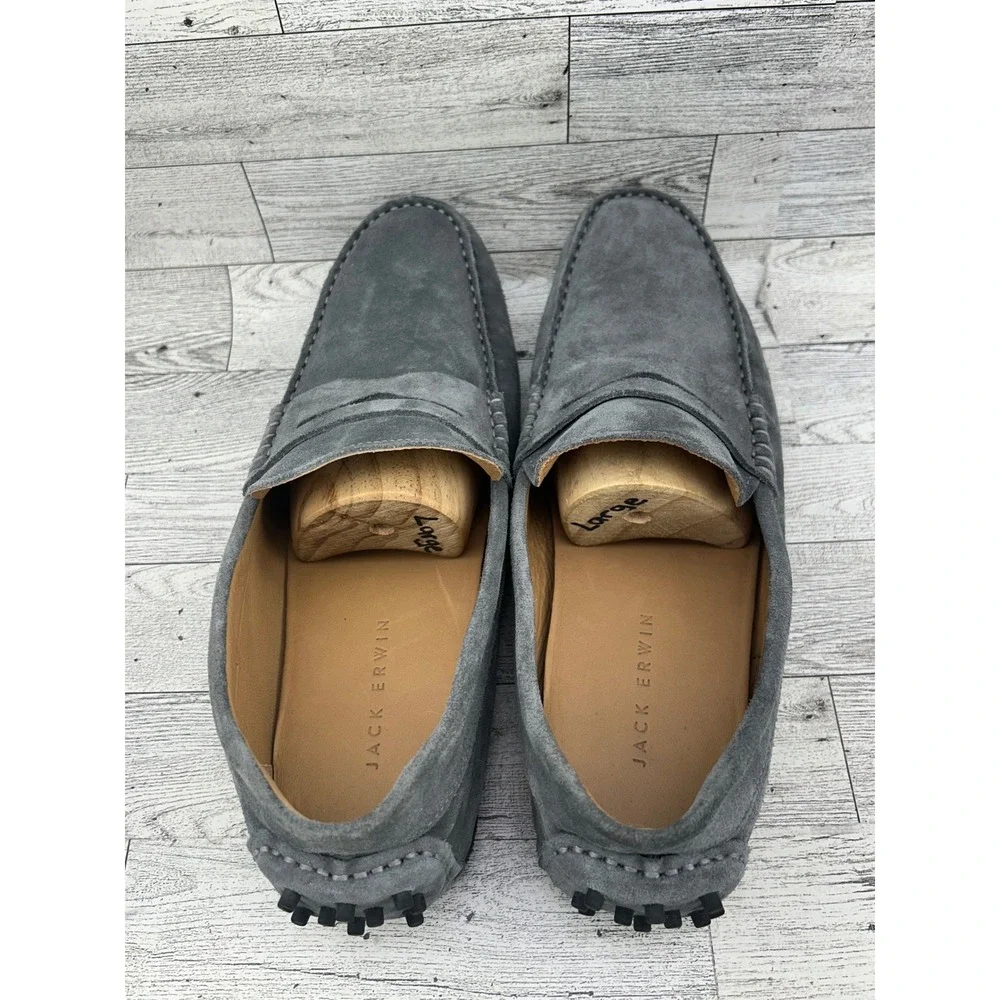 Jack Erwin Decker Men Sz 11M‎ Grey Suede Penny Driving Loafers Made in Brazil