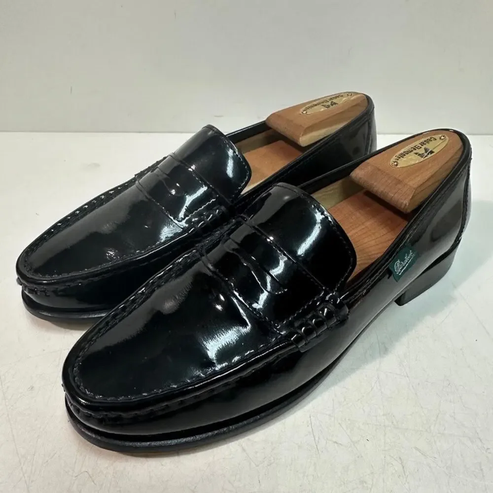 NWOT Paraboot Black Patent Leather Loafer Veritable Mocassin Cousu Main US 7 D