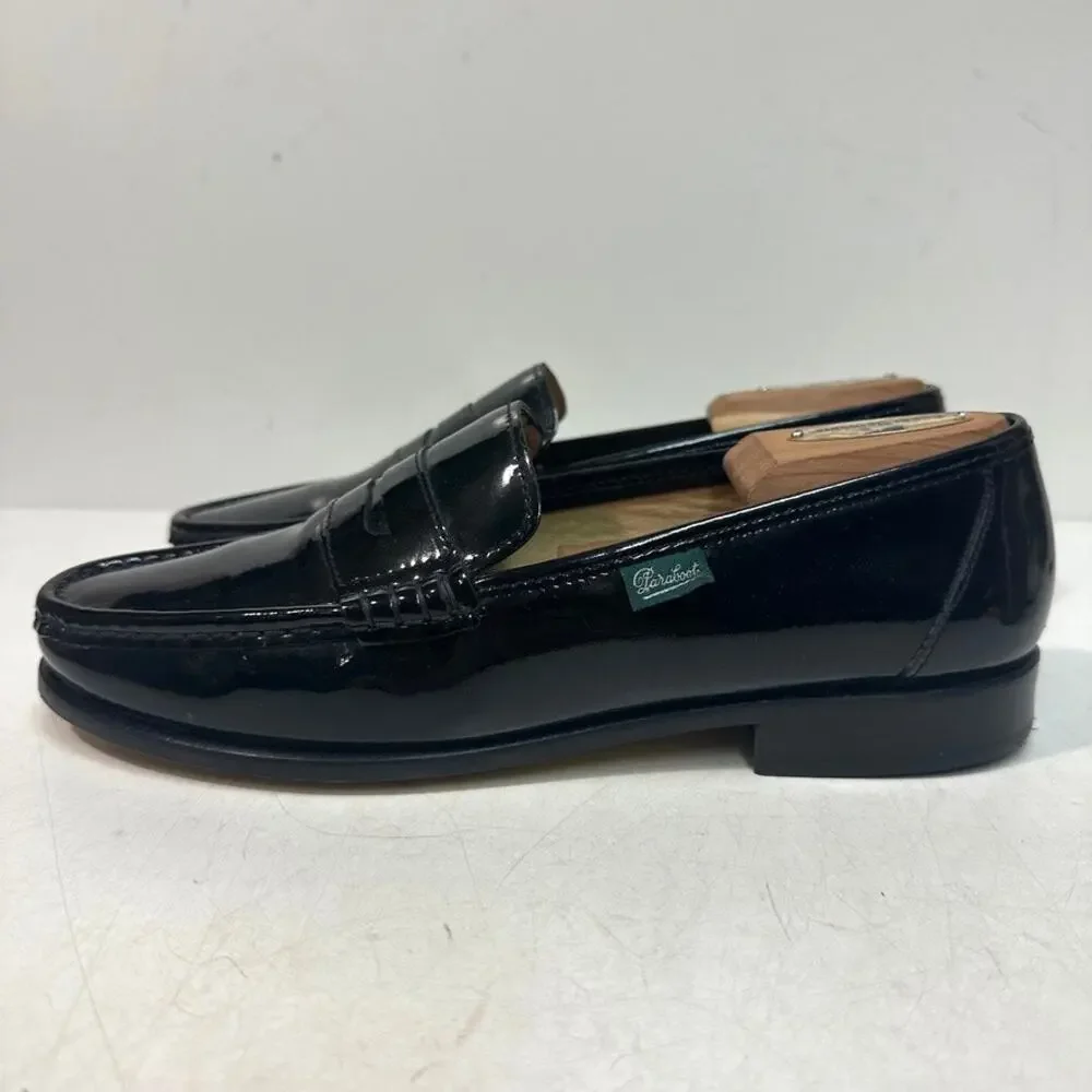 NWOT Paraboot Black Patent Leather Loafer Veritable Mocassin Cousu Main US 7 D
