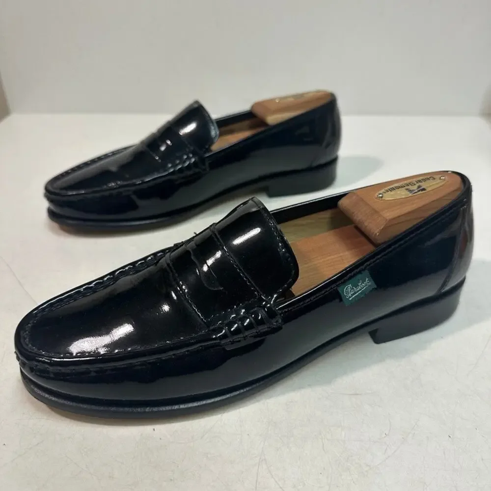 NWOT Paraboot Black Patent Leather Loafer Veritable Mocassin Cousu Main US 7 D