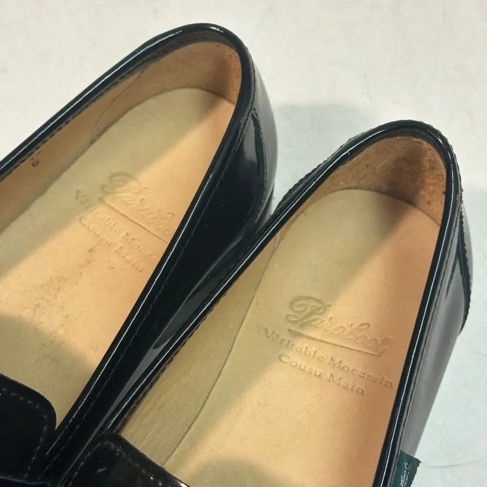 NWOT Paraboot Black Patent Leather Loafer Veritable Mocassin Cousu Main US 7 D