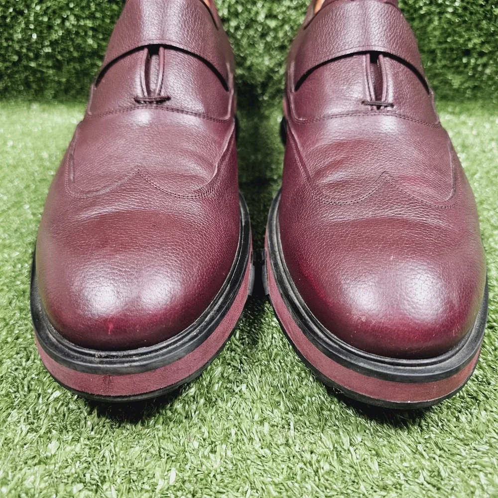 Salvatore Ferragamo Burgundy Leather Wingtip Slip On Dress Shoes Mens Size 12‎ D