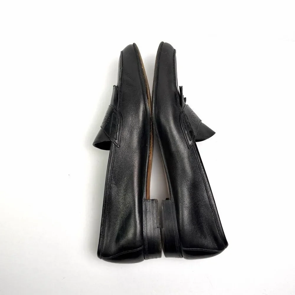 Salvatore Ferragamo Black Leather Kiltie Fringe Penny Loafers Italy Men's 11