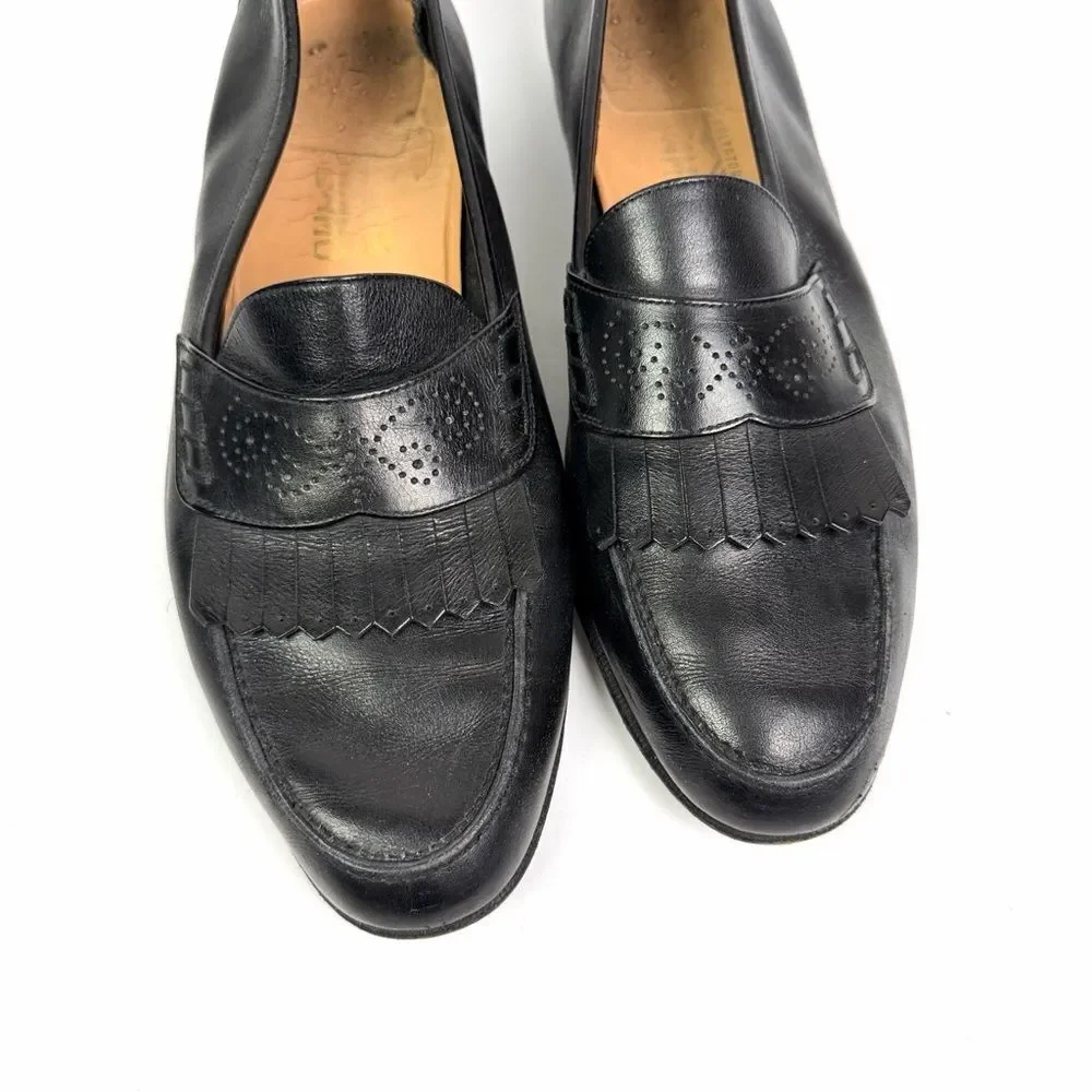 Salvatore Ferragamo Black Leather Kiltie Fringe Penny Loafers Italy Men's 11