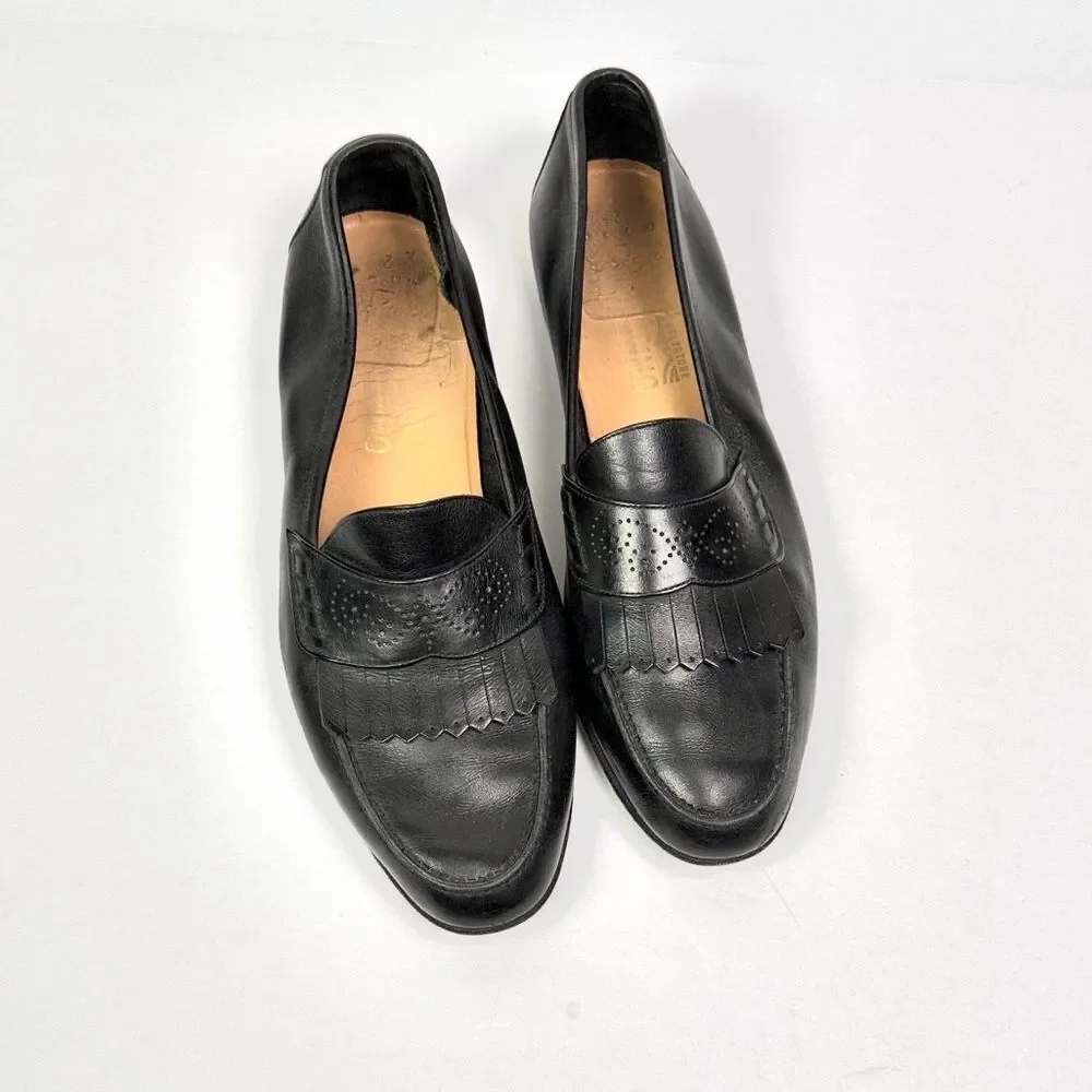 Salvatore Ferragamo Black Leather Kiltie Fringe Penny Loafers Italy Men's 11