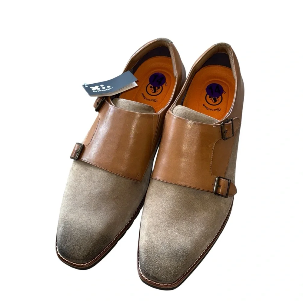 NWT Thomas & Vine Artemis Chisel Toe Double Monk Strap Dress Shoe Loafer Light