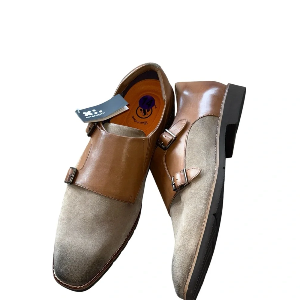 NWT Thomas & Vine Artemis Chisel Toe Double Monk Strap Dress Shoe Loafer Light