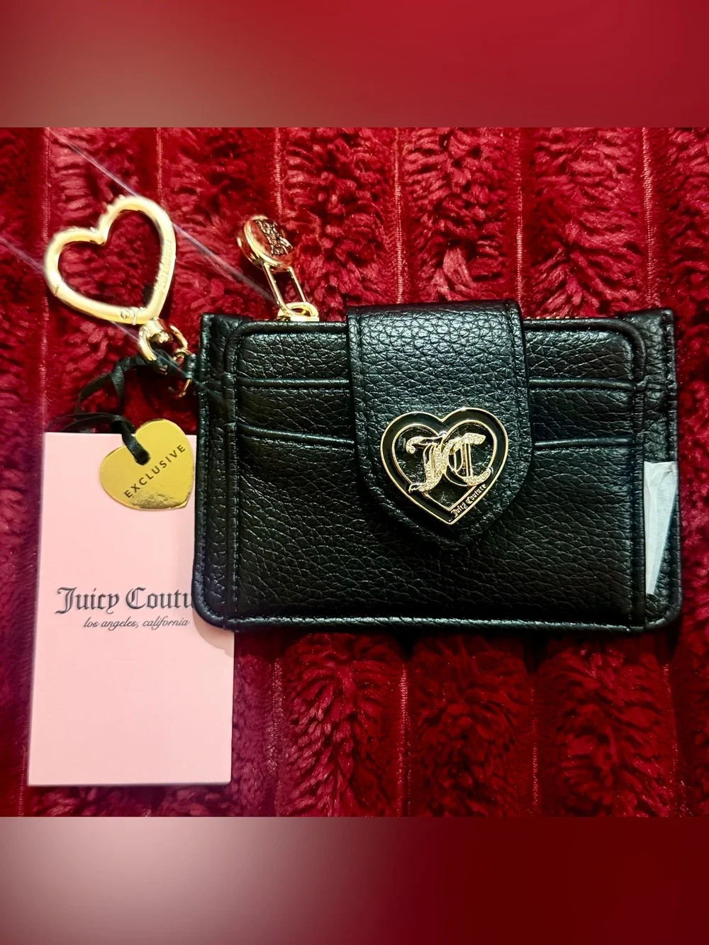 Juicy Couture Black Card Holder with Gold Heart Charm