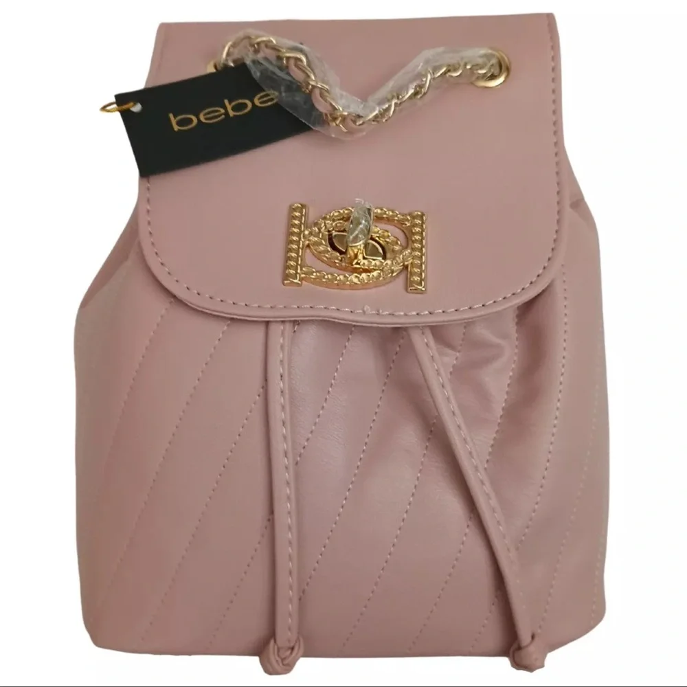bebe Blush Pink Quilted Chain-Accent Backpack