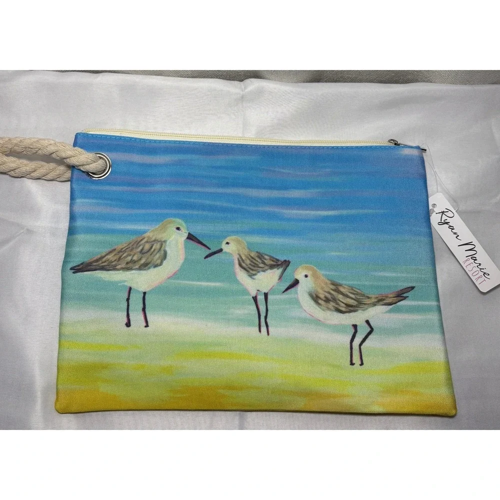 NWT Ryan‎ Marie Resort Sandpiper Beach Wristlet Pouch Blue Yellow Rope Handle