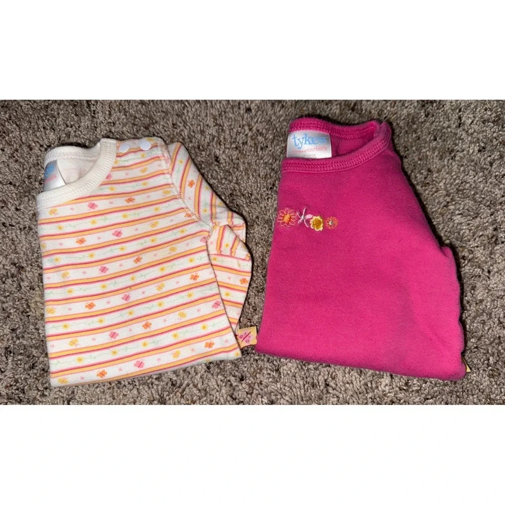 Vintage Tykes Carter's Newborn‎ Baby Bodysuit Pastel Stripe Floral Snap Small