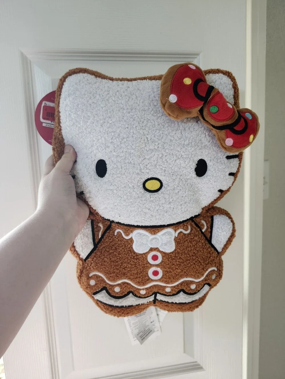 Hello Kitty Gingerbread Plush Pillow - White & Brown