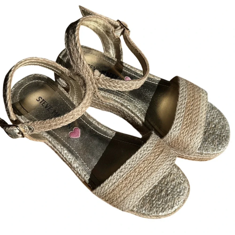 Steve Madden JCLEO-M Girls Gold‎ Espadrille Platform Sandals Size 2