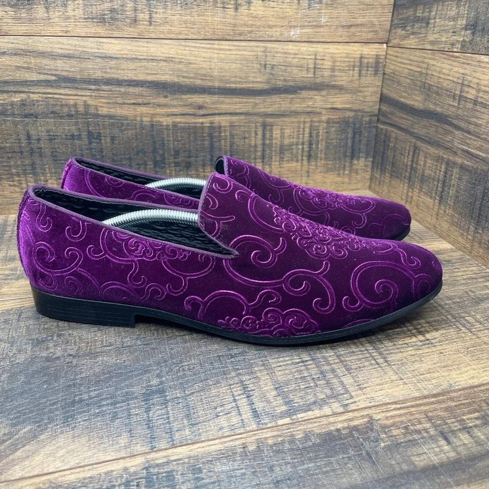 Amali Men's Velvet Loafers Bryant-049 Slip On Dress Shoes Purple Paisley Size 14
