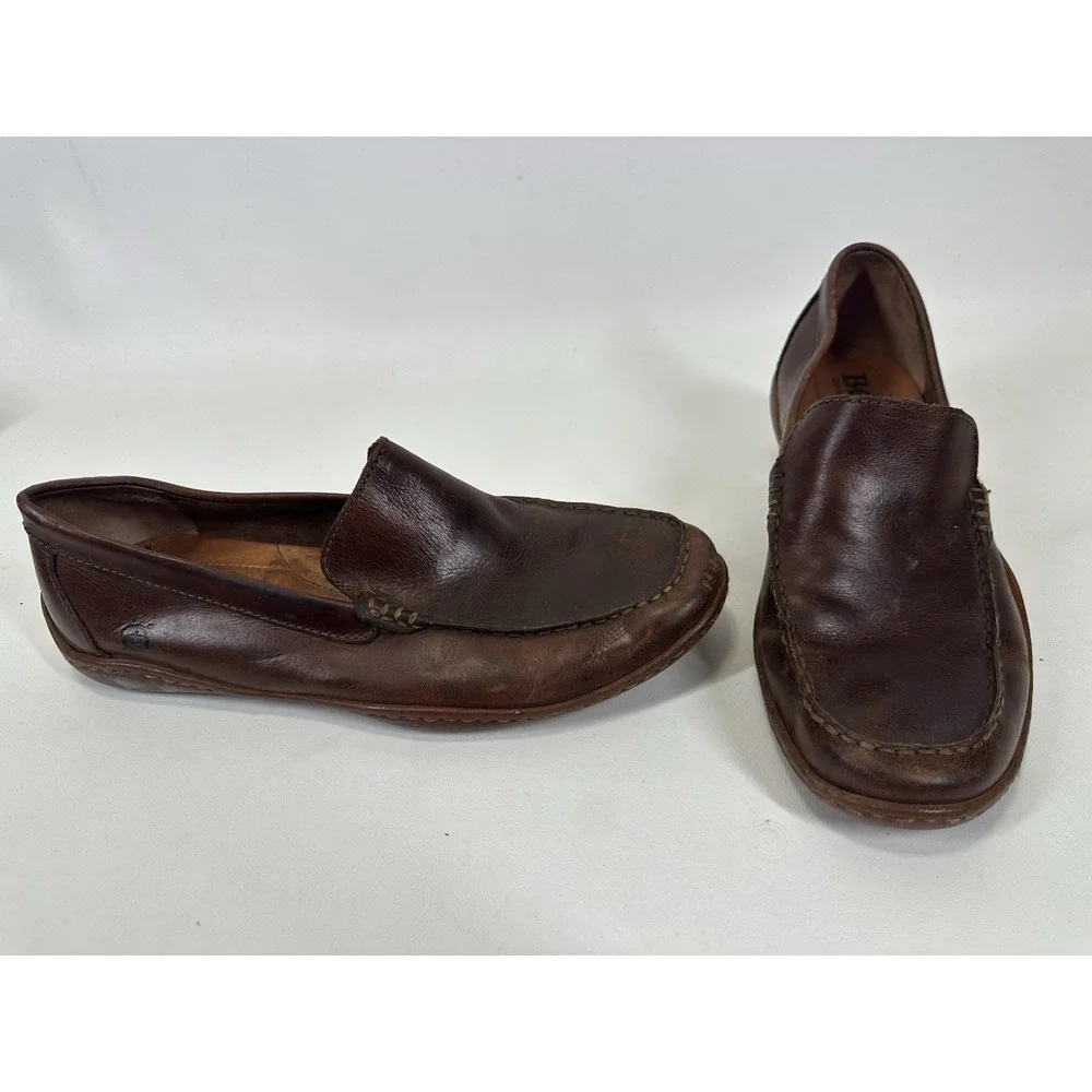 Born Slip On Loafers Shoes Mens 10 M Harmon Cymbal Moc Toe‎ HO2416 Brown Leather