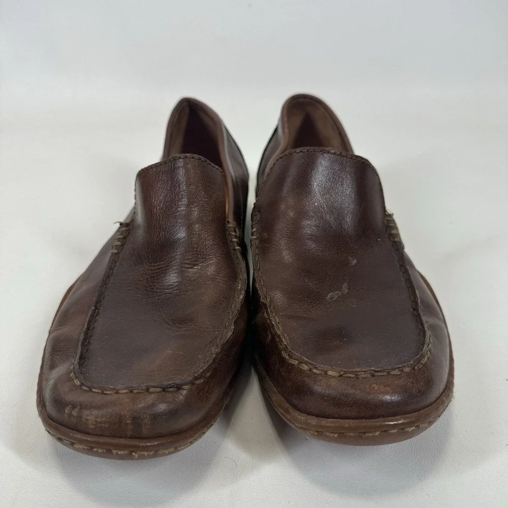 Born Slip On Loafers Shoes Mens 10 M Harmon Cymbal Moc Toe‎ HO2416 Brown Leather