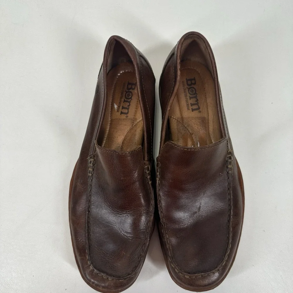 Born Slip On Loafers Shoes Mens 10 M Harmon Cymbal Moc Toe‎ HO2416 Brown Leather