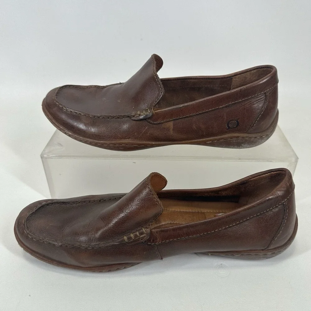 Born Slip On Loafers Shoes Mens 10 M Harmon Cymbal Moc Toe‎ HO2416 Brown Leather