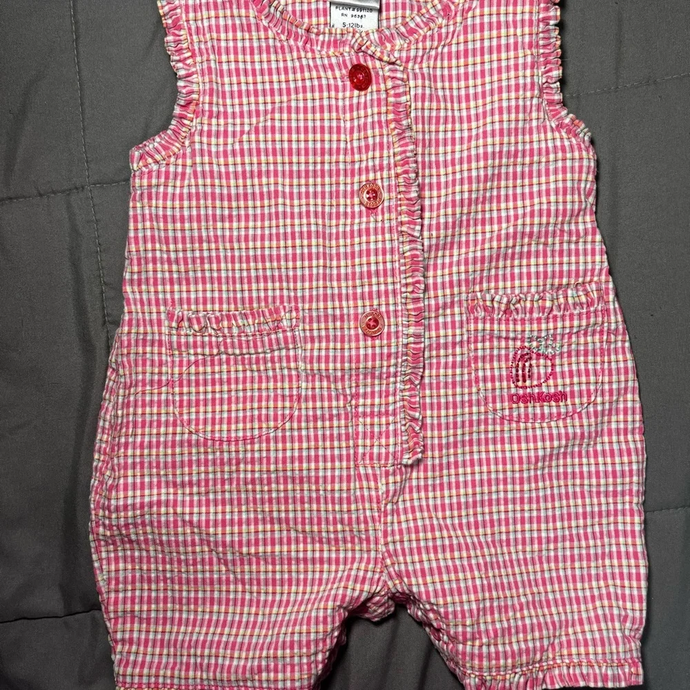 Vintage Baby B’Gosh OshKosh Romper Infant Girl 0–3M‎ Pink Gingham Strawberry