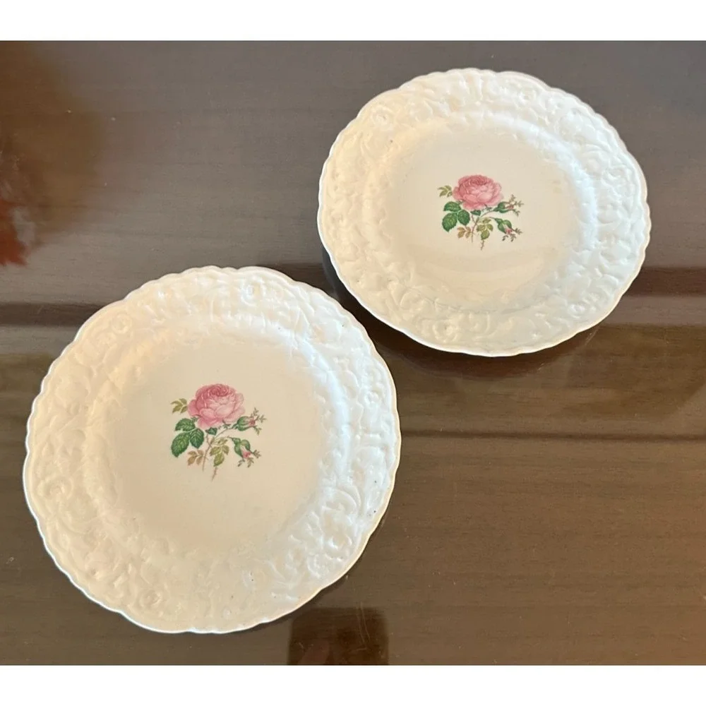 2 Vintage Pope Gosser Embossed Floral‎ Rose Point China Plates