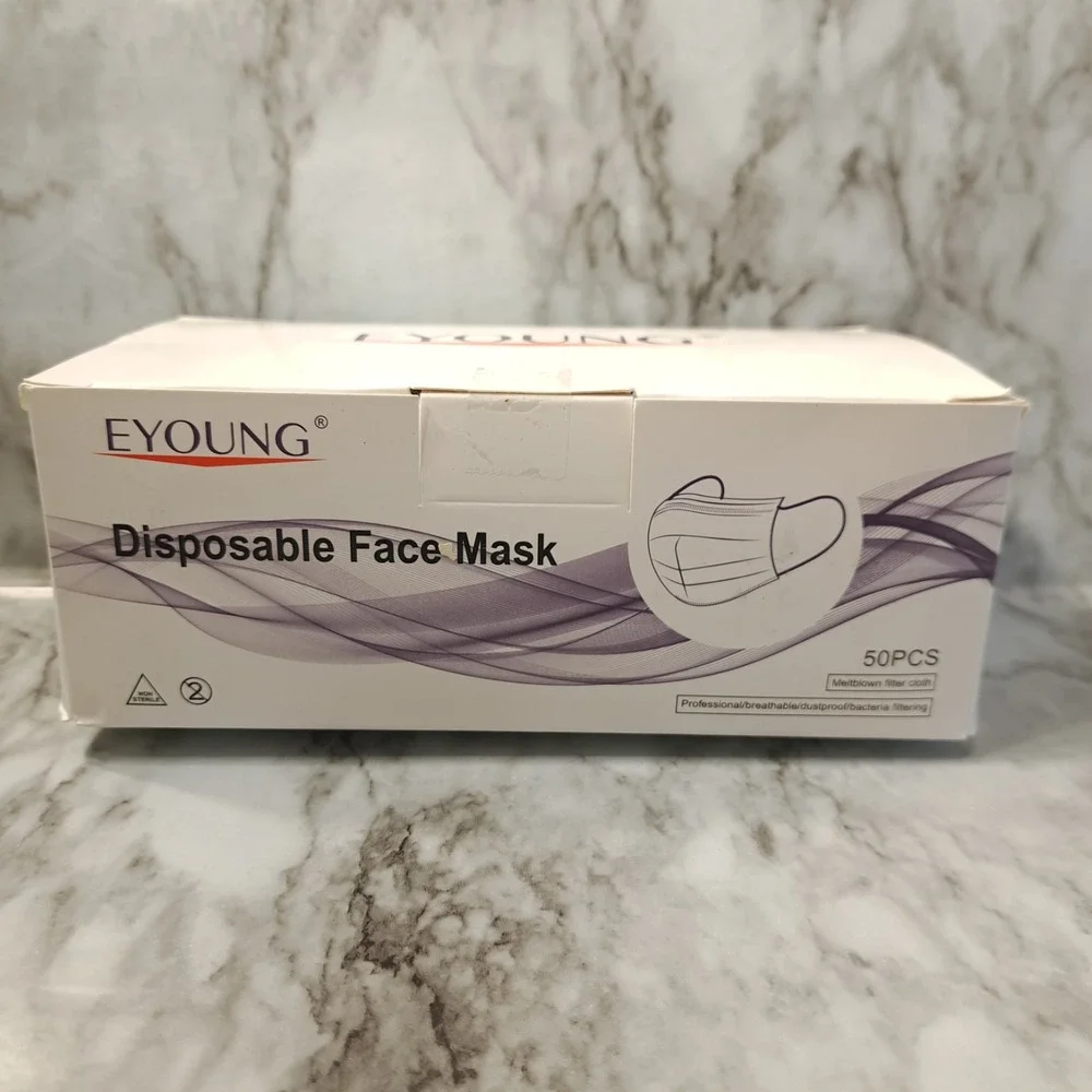 EYOUNG 50 Pieces Disposable Face‎ Mask Blue 3 Layer Elastic Earband