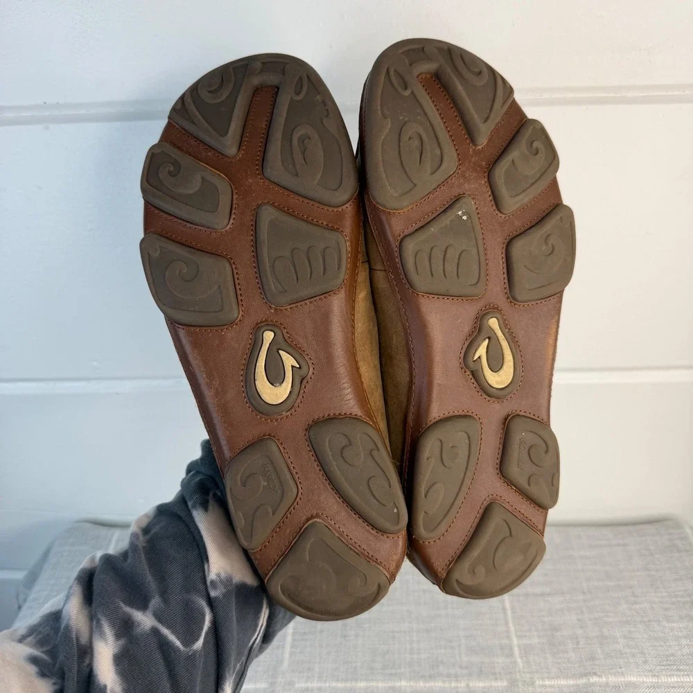 OluKai Moloa Loafer Mens Size 9.5 Brown Leather Slip On Shoe Convertible Slipper
