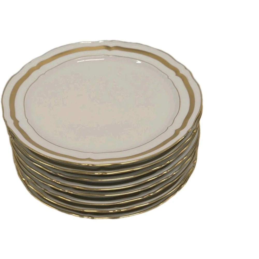 Raynaud Limoges Ceralene Marie Antoinette Gold on White Plates SET OF 8‎