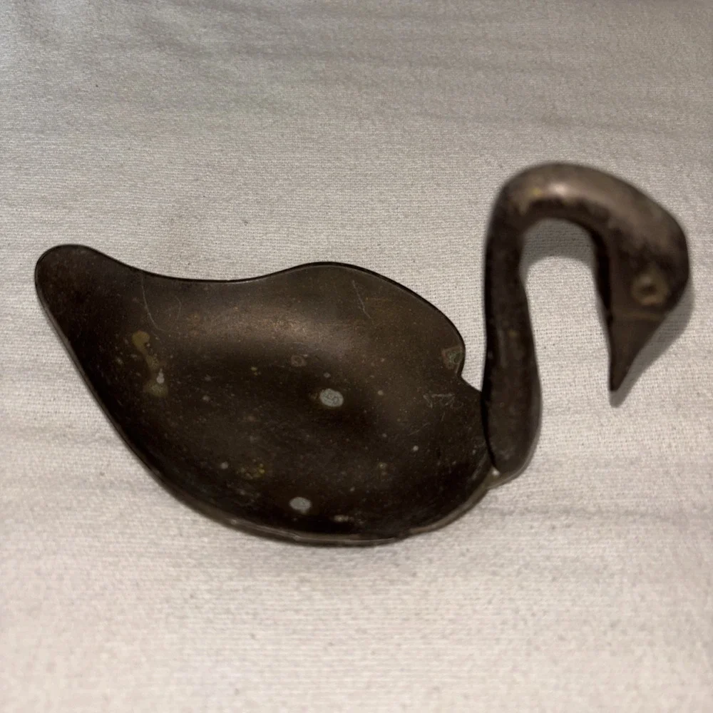 Vintage Brass Swan Trinket Soap Dish Bowl  Figurine‎ 5.5