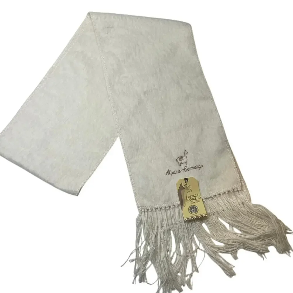 ALPACA CAMARGO PERUVIAN SCARF WINTER 100%ALPACA‎ IVORY COZY SOFT SOPHISTICATED