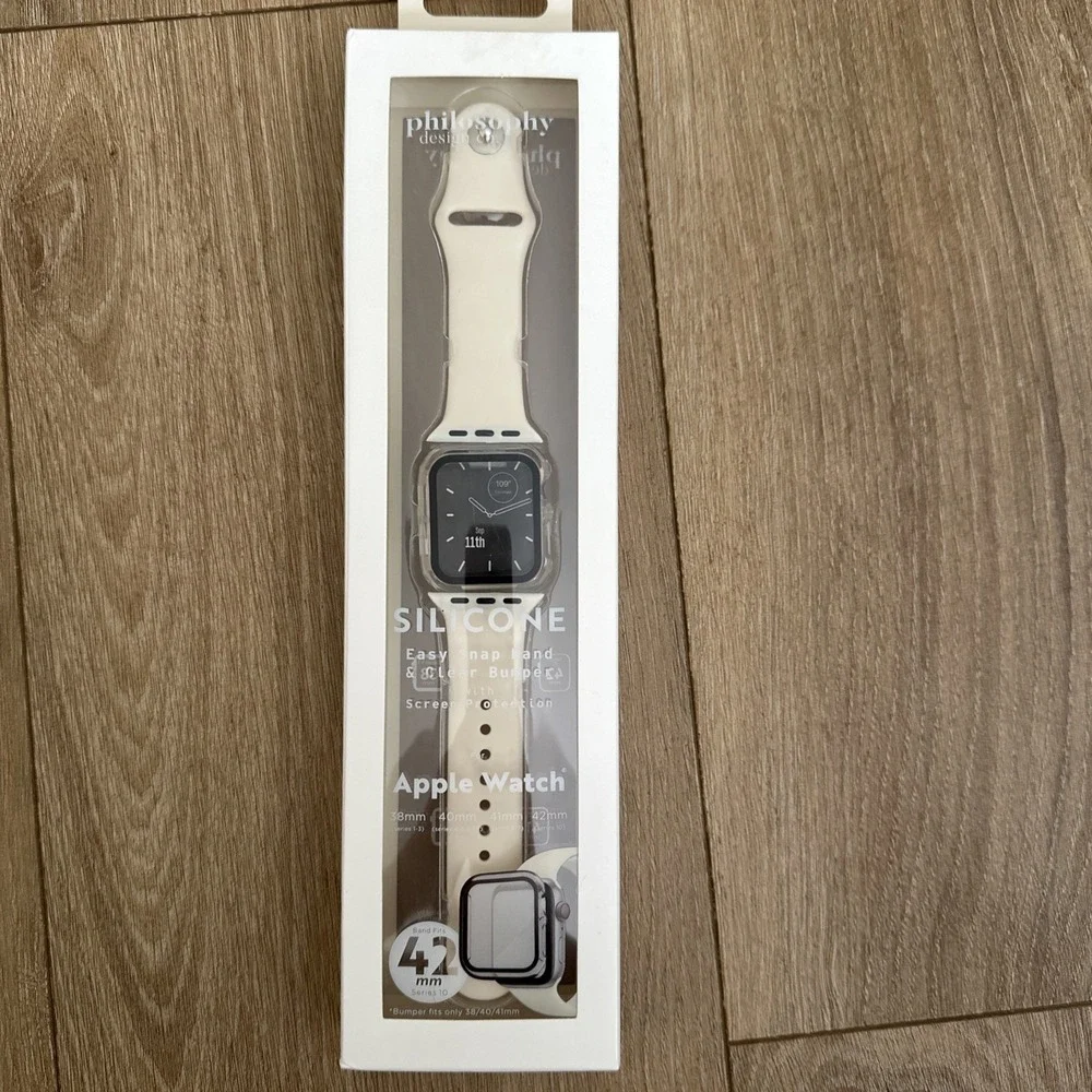 FLNT Silicone Watch band & Clear Bumper iPhone 42/41/40/38mm Apple Off White NEW