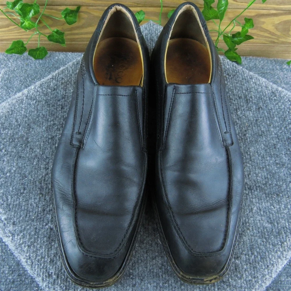 Ecco  Men Loafer Shoes Black Leather‎ Slip On Size 45 Medium