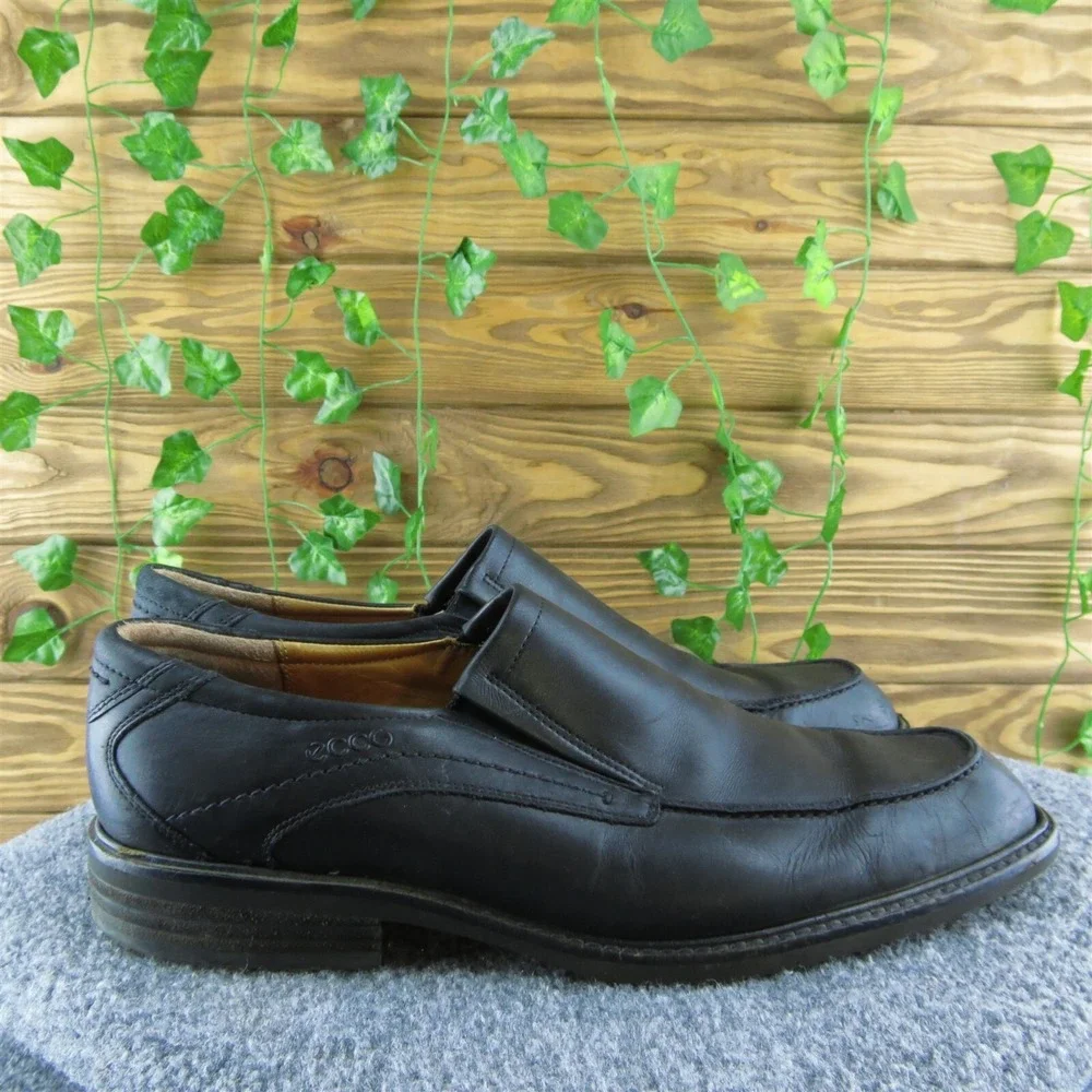 Ecco  Men Loafer Shoes Black Leather‎ Slip On Size 45 Medium