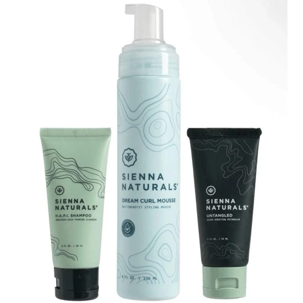 Sienna Naturals Dream Curl Mousse HAPI Shampoo Untangled Detangler Set 3pc New