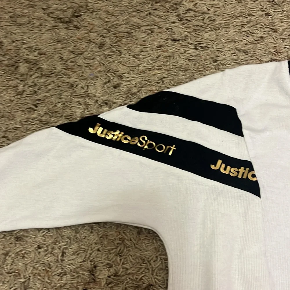 Justice Sport Girls' White & Black Cropped Sweatshirt