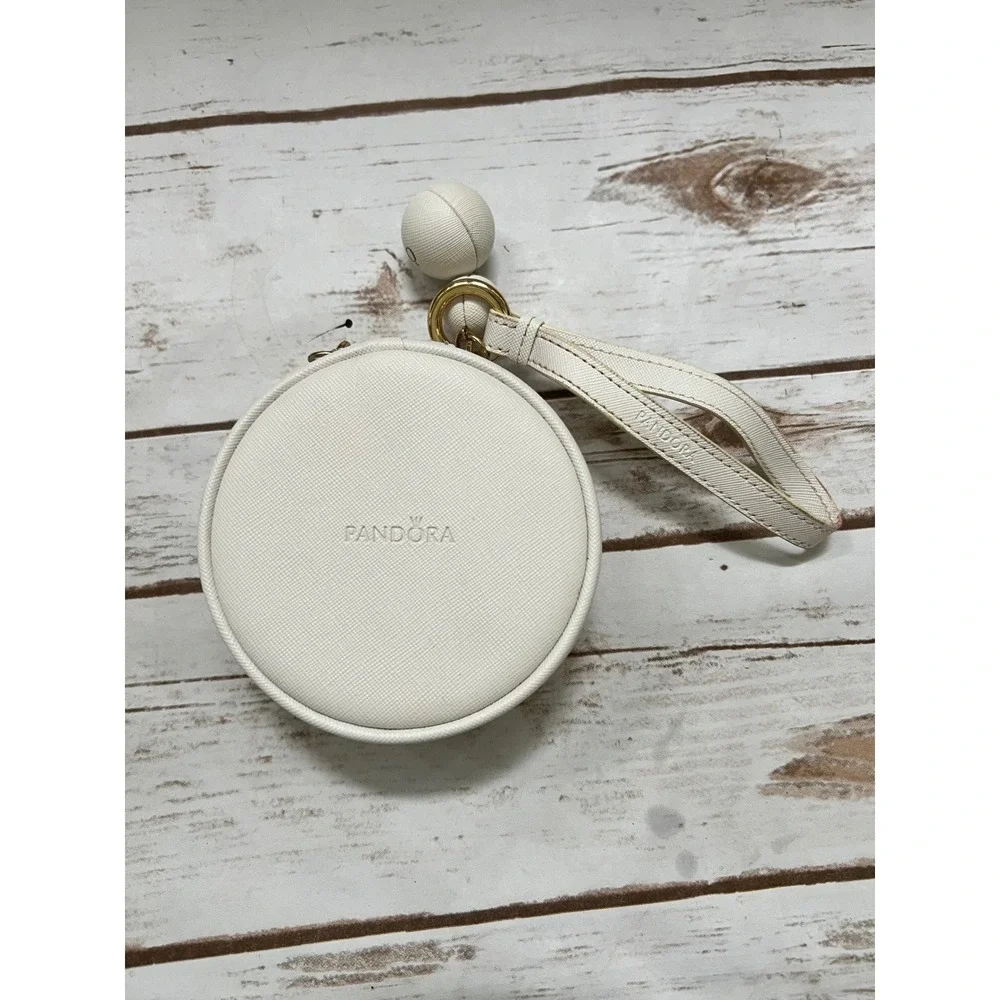 Pandora Jewelry Box White Round Saffiano Faux Leather Wristlet OS