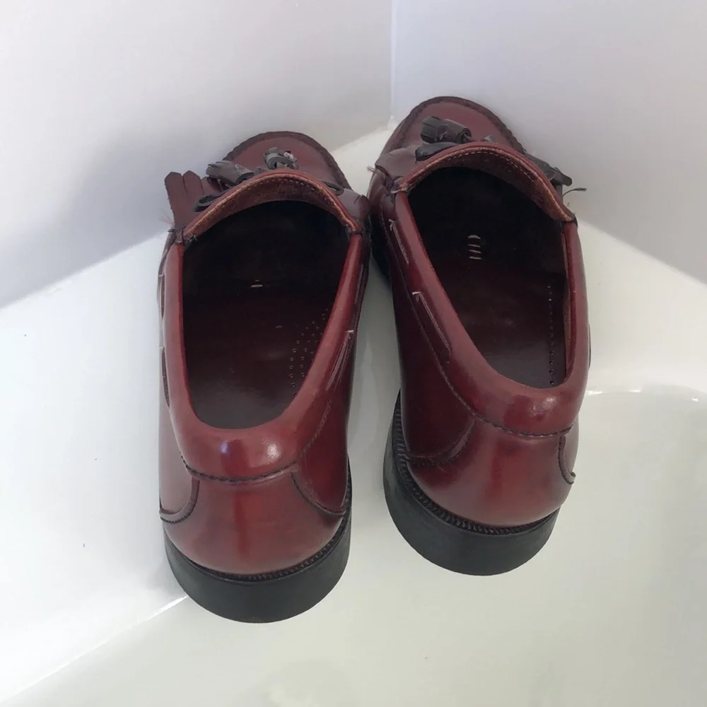 Mens Burgundy Cordovan Tassel Kiltie Loafers 100% Leather 8