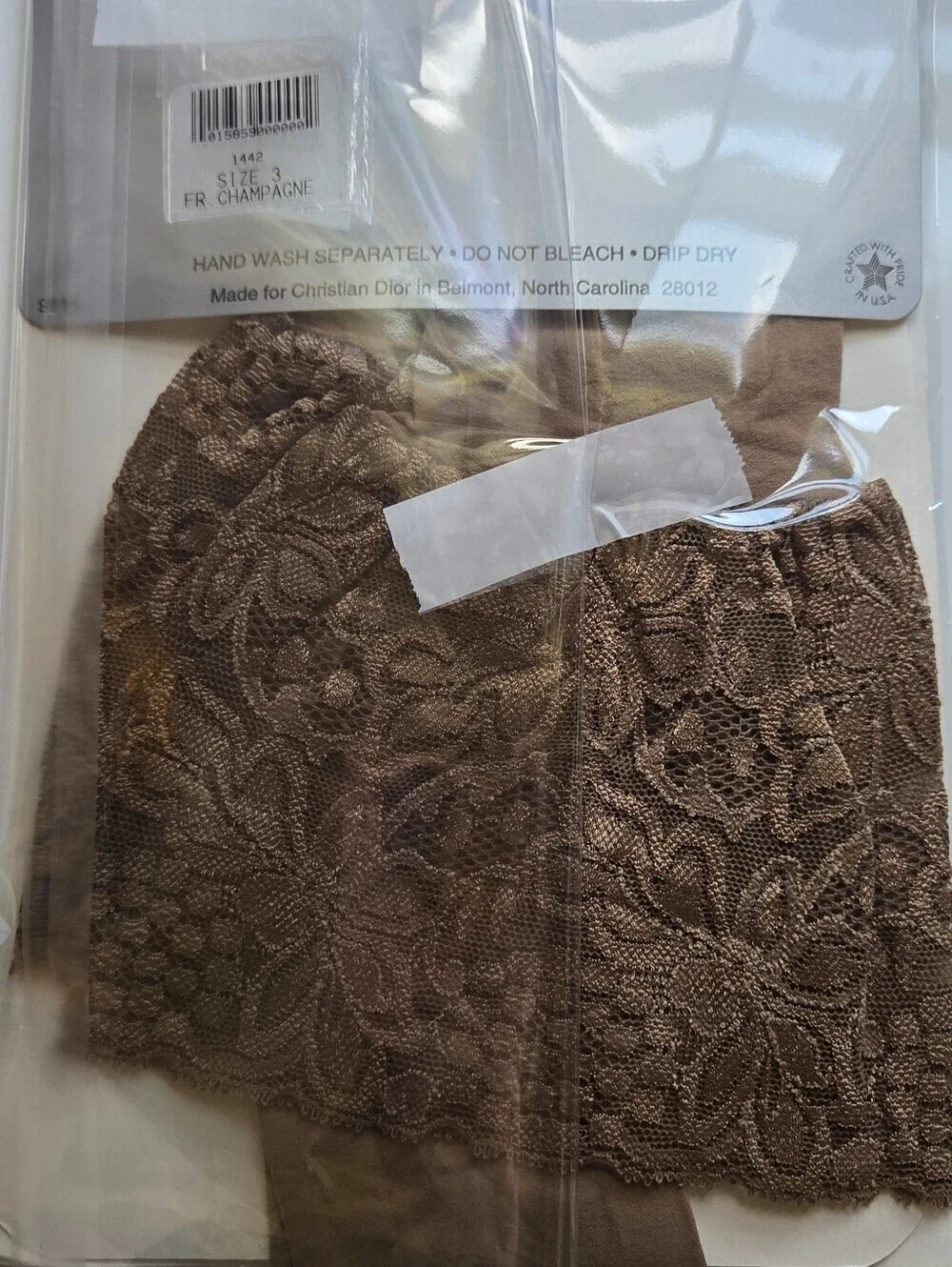 Christian Dior nylon vintage lace top thigh high nude stockings