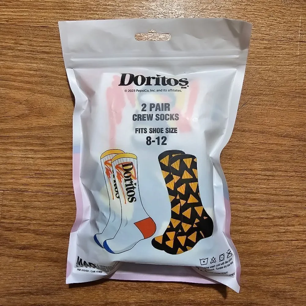 Doritos Mad Engine Crew Socks 2 Pack Size Large White AOP Models Polyester Blend