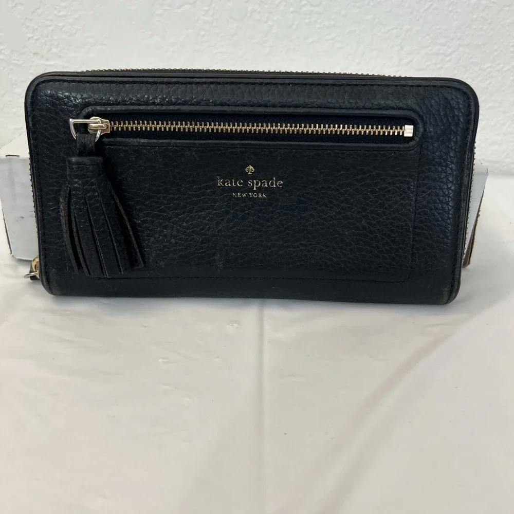 Kate Spade New York Wallet‎ Chester Street Neda Pebbled Zip Leather Black FAIR