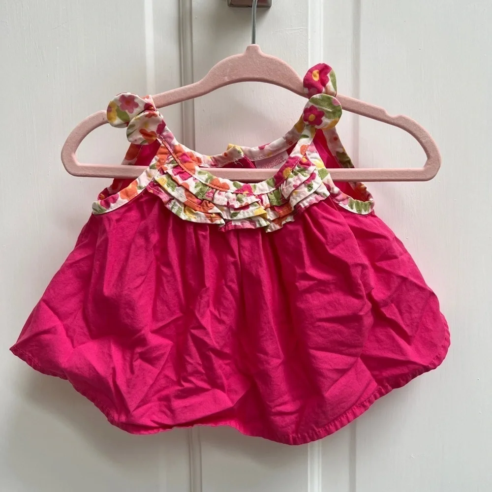 NWOT Gymboree 0-3M Hot Pink and White Floral Baby Girl Top Blouse