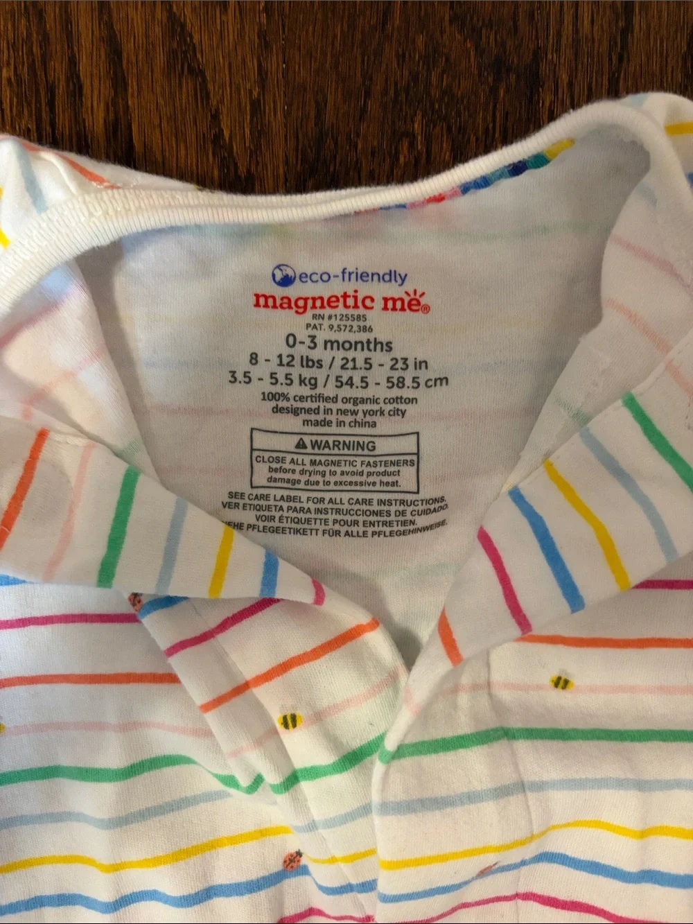MagneticMe Baby Girl 0-3mo Rainbow Stripe Footed One-Piece