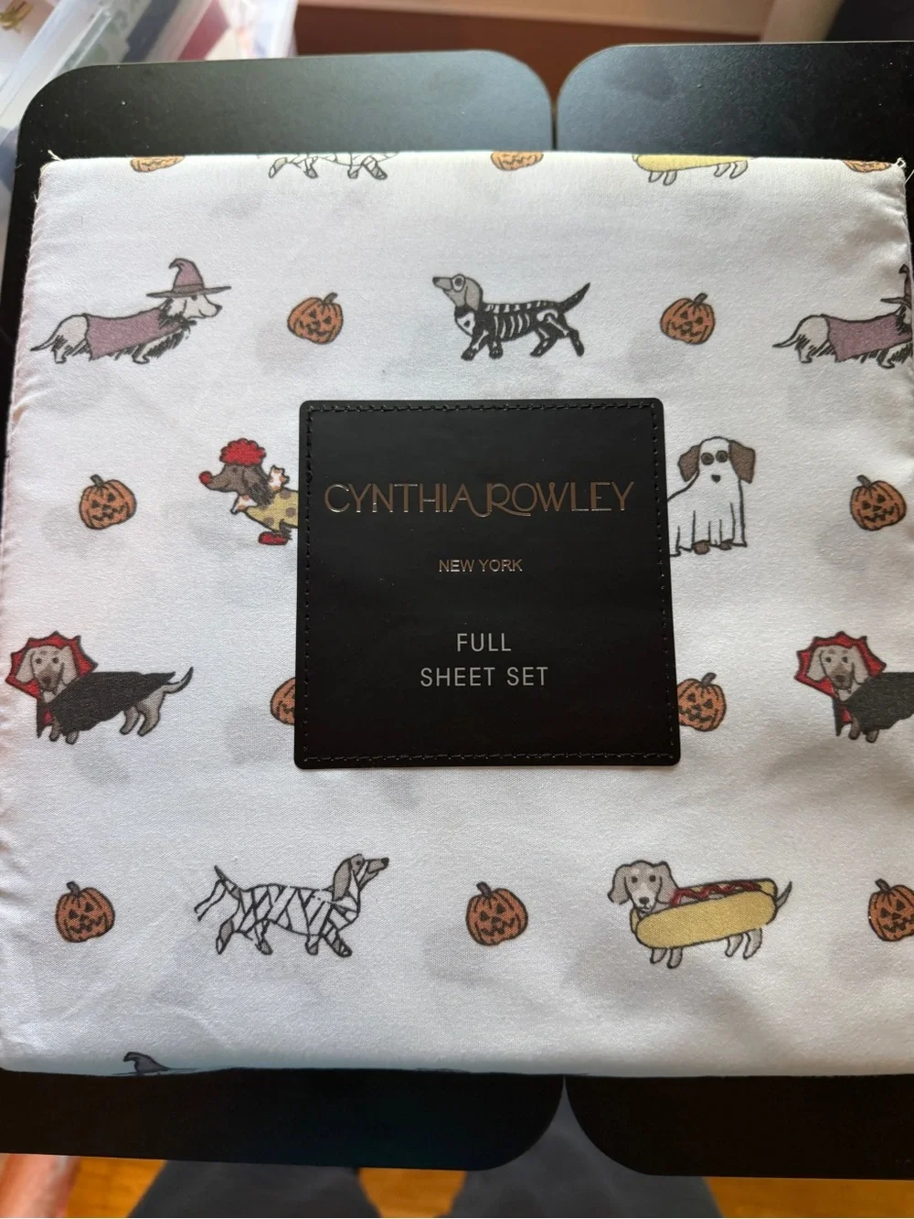 New Cynthia Rowley Dachshund Halloween Ween Dog Ghost Clown Witch Sheet Set Full