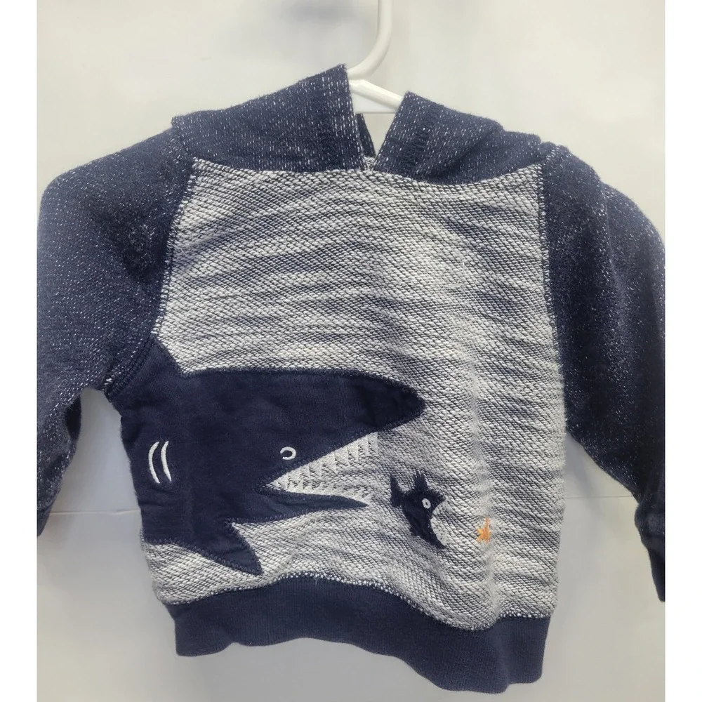 Gymboree Baby Boys Shark Graphic Hoodie Sweatshirt 6 12 Months Navy Blue Cotton‎