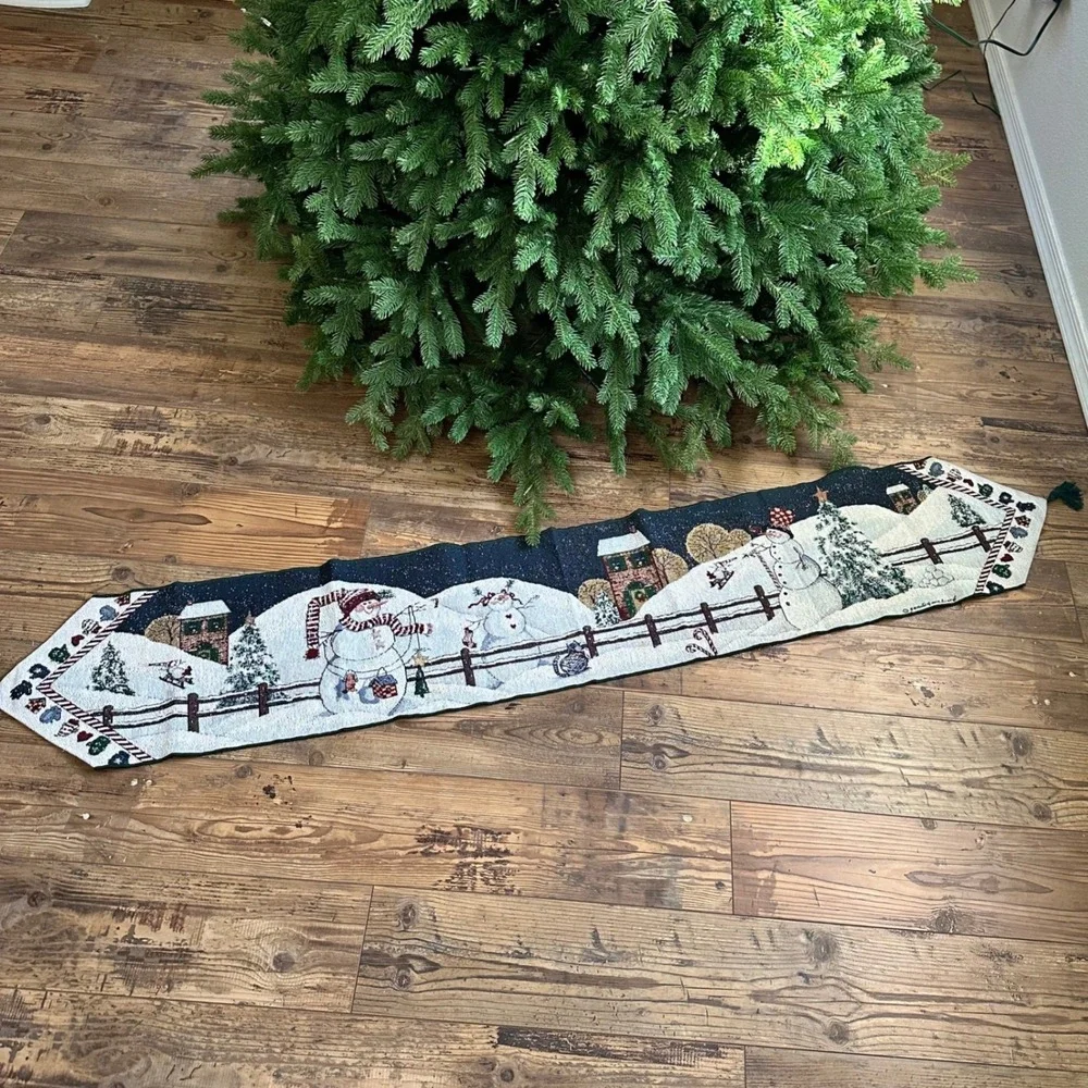 Christmas Snowman Table Runner Tapestry Winter Scene Home‎ Decor 72