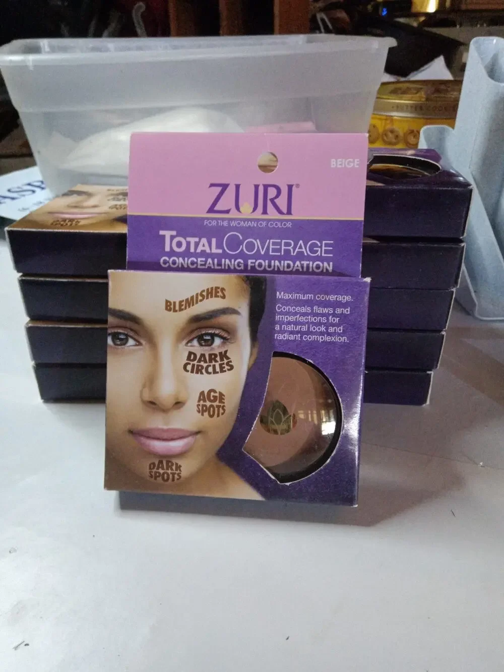 Zuri Total Coverage Concealing Foundation 0.14 Oz. Beige.Woman of Color.10 Pack.